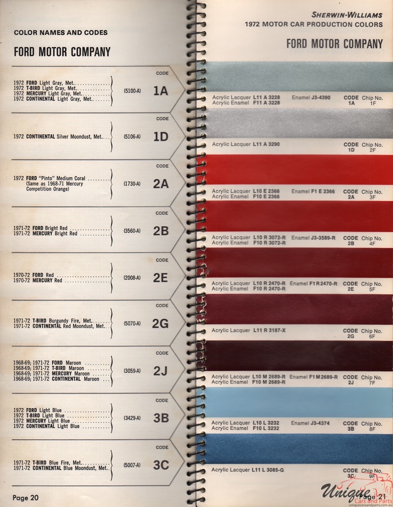 1972 Ford Paint Charts Williams